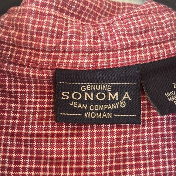 Sonoma Woman Jean Company Micro Check Red and White Short Sleeve Shirt ~ Size 2X - Picture 4 of 6